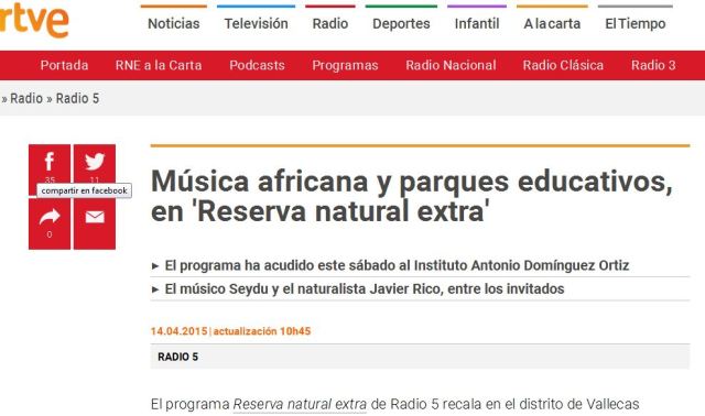 Programa Reserva natural extra de Radio 5 en el Instituto Antonio Domínguez Ortiz de Vallecas 
